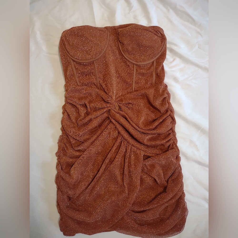 Pretty little thing glittery rust colored dress size 8